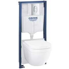 Комплект унитаза Grohe Euro Ceramic Solido с инсталляцией с сиденьем Микролифт с клавишей Хром (3953