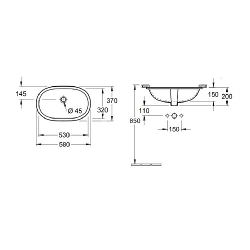 Раковина Villeroy&Boch O.NOVO 530х320, встраиваемая снизу, цвет альпийский белый (41625001)