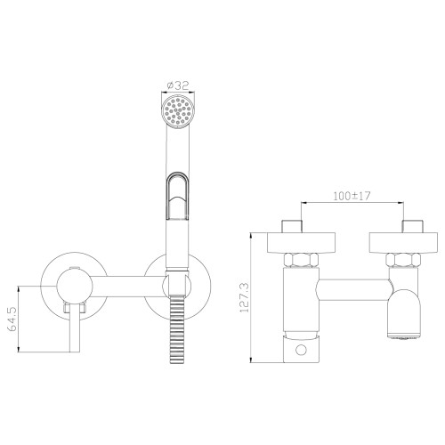 Смеситель Rossinka X25-52 с гигиеническим душем встраиваемый
