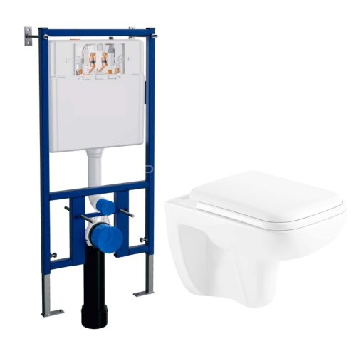 Сет LORANTO Инсталляция + Azario Pavia (квадратный) подвесной безободковый унитаз с сидением микроли