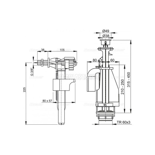 Выпускной комплект Alcadrain с двойной кнопкой,впускной механизм А18 Подключение 3/8'', SA08SK 3/8"