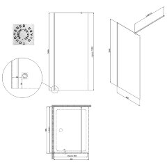 Душевое ограждение AZARIO FELTON 90х200 walk-in, прозрачное cтекло 8 мм с покрытием easy clean, черный матовый профиль (AZ-151S 90)