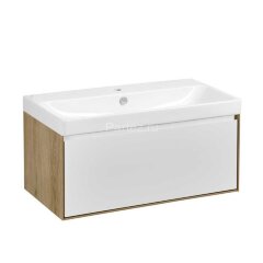 Тумба под раковину Aquaton Либерти 90 дуб эльвезия, белый глянец (1A279901LYC70)