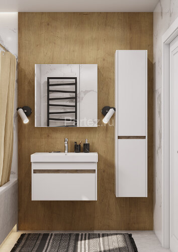 Тумба под раковину AQUATON Марти 70 подвесная, Белый/Дуб Эндгрейн (1A267501MY010)