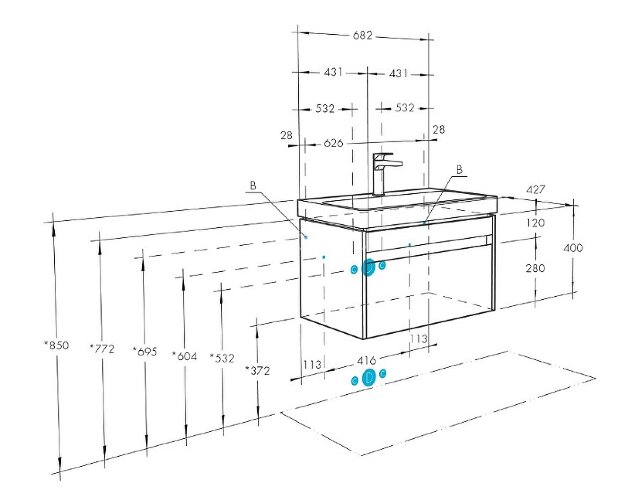 Тумба под раковину AQUATON Марти 70 подвесная, Белый/Дуб Эндгрейн (1A267501MY010)