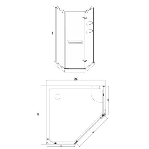 Душевое ограждение Azario MONTREAL 900х900х2000 L, со стеклянной полкой, без поддона, прозрачное стекло 8 мм, цвет профиля золото (AZ-NWG3231 900 L)