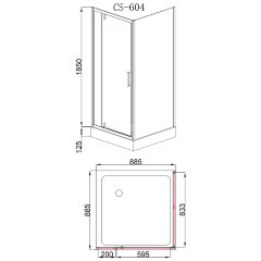 Душевое ограждение LORANTO 90х90х200 R/L c низким поддоном 13см, прозрачное закаленное стекло 6мм, профиль хром (CS-604C 90)