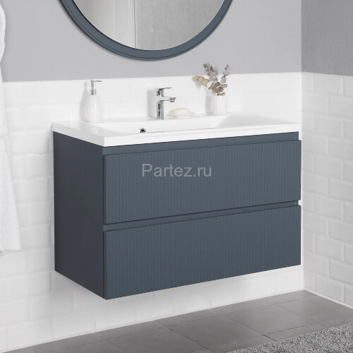 Комплект тумба Итана Kate 100 (987х438х640) подвесная, с раковиной Milena 100, антрацит (CS00090008)