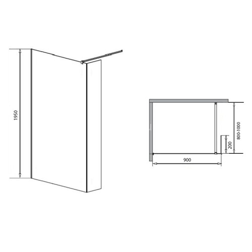 Душевая перегородка Loranto 90x195 Walk-in. Доп.створка 20см. Регулируемый кронштейн 80-100 Прозрачное стекло 6 мм. Профиль Хром (CS-L801 90)