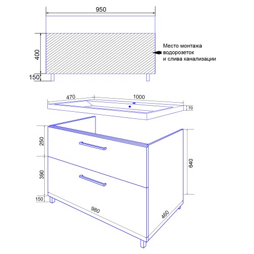 Комплект тумба Azario Ника 100 Н 1000х470х860 напольная, с раковиной Monte 100, белый (CS00089955)