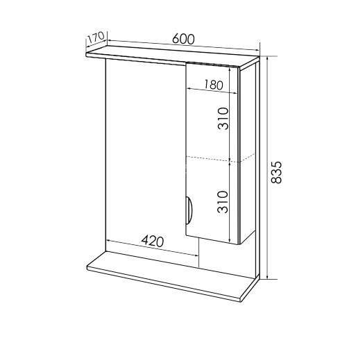 Зеркало-шкаф Loranto Стиль 60 правостороннее, 600х825х170, белый (CS00024457)
