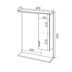 Зеркало-шкаф Loranto Стиль 60 правостороннее, 600х825х170, белый (CS00024457)