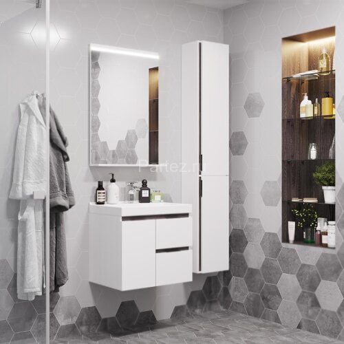 Тумба под раковину AQUATON Рене 60 подвесная Белый/Грецкий орех (1A258501NRC80)