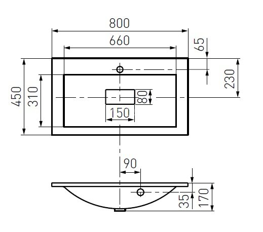 Раковина AQUATON ПРЕМЬЕР 800, белая (1A702831PR010)