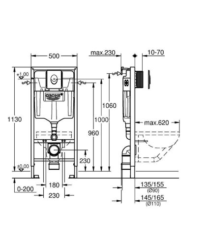 Система инсталляции для унитаза GROHE Rapid SL с панелью смыва Skate Air (3 режима), комплект 4-в-1