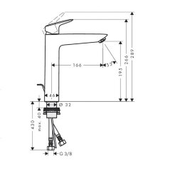 71090000 Logis Смеситель для раковины 190, однорычажный, с донным клапаном