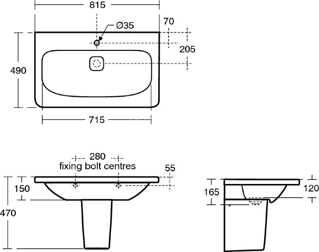 Раковина Ideal Standard TONIC II 80 см, керамическая накладка слива, белая (K087901)