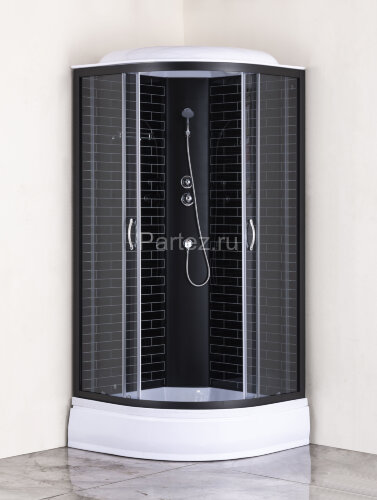 Душевая кабина Loranto 100х100х215 поддон 25 см черный кирпичный узор, серое стекло 4мм профиль черный (CS-6610-25GB 100)