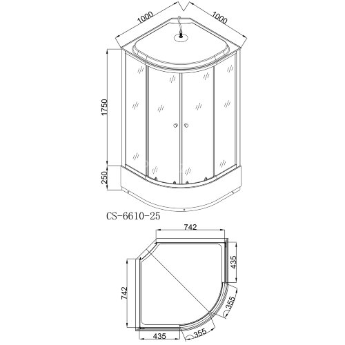 Душевая кабина Loranto 100х100х215 поддон 25 см черный кирпичный узор, серое стекло 4мм профиль черный (CS-6610-25GB 100)