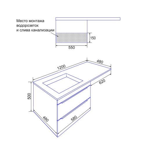Комплект тумба Loranto Палермо 120/2 подвесная, под стиральную машинку (60), с раковиной Изабелла 12