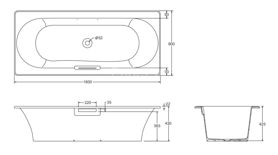Ванна чугунная Jacob Delafon VOLUTE 180x80 см с антискользящим покрытием, без отверстий для ручек, б