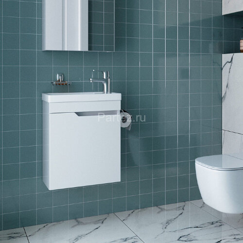 Комплект тумба Итана Alexa 45 (455х250х570) подвесная, с раковиной Фостер 45, левый, белый глянец (C