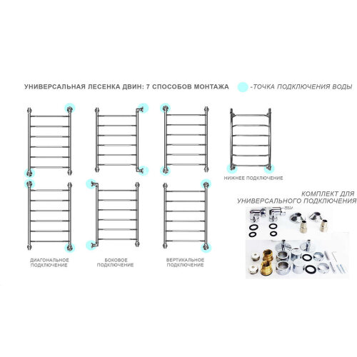 Полотенцесушитель водяной ДВИН R Primo 80/50 1"-3/4"-1/2" К3 Белый (4627085953036)