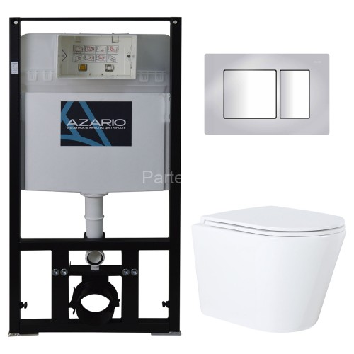 Сет AZARIO инсталляция + унитаз Teramo( круглый) с сидением микролифт + панель смыва, хром глянцевый