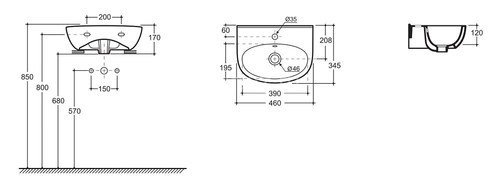 Раковина подвесная КЕРАМИН Лаго 45 с креплением, белая