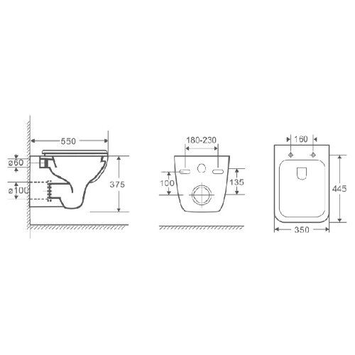 Унитаз подвесной Azario Pavia 550х350х375 безободковый, с сидением микролифт (AZ-2005)