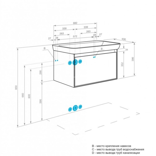Тумба под раковину Aquaton Либерти 70 дуб эльвезия, белый глянец (1A279801LYC70)