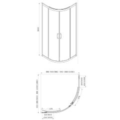 Душевое ограждение Azario MILTON 1000х1000х2000, полукруглое, прозрачное стекло 6 мм, цвет профиля черный (AZ-ND2142 1000 Black)