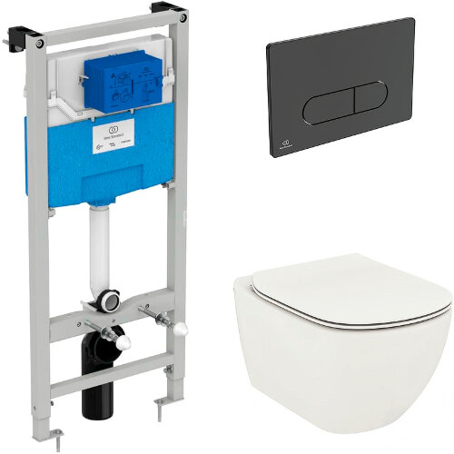 Комплект унитаза с инсталляцией Ideal Standard Tesi Aqua Blade с сиденьем Микролифт и Черной матовой