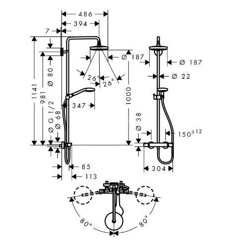27253400 Croma Select S 180 Showerpipe, для душа, термостат