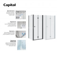 Душевая дверь Roca CAPITAL складная 90х195, толщина полотна 6мм универсальная, цвет профиля хром