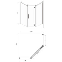 Душевое ограждение Azario ONTARIO 1000х1000х2000 без поддона, прозрачное стекло 8 мм, цвет профиля золото (AZ-NBB3231 1000 GOLD)