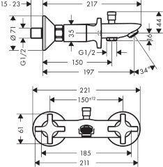 71240000 Logis Classic Смеситель для ванны с 2 рукоятками, внешний монтаж