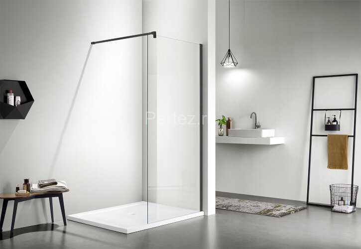 Душевая перегородка Azario CHICAGO Walk-in 900x1950 прозрачное стекло 8 мм, цвет профиля черный (AZ-NAR6310 900 Black)