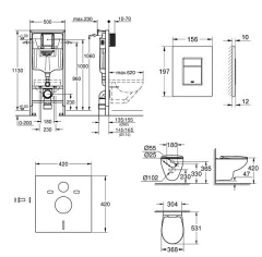 Комплект унитаза с инсталляцией Grohe Solido Compact с сиденьем Микролифт и клавишей смыва Хром (395