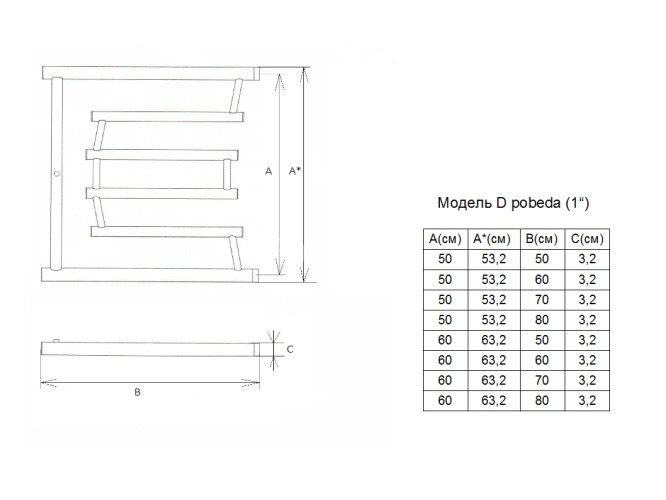 Полотенцесушитель водяной ДВИН D "Pobeda" лесенка 50/50, полированный (4627106963723)